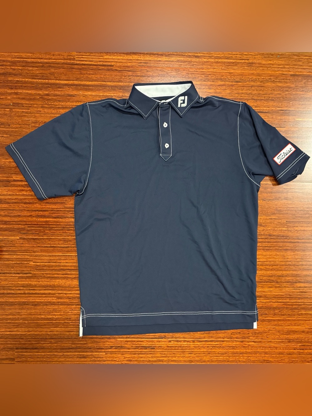 FootJoy Tour Golf Polo Shirt Large Navy Stretch Performance Titleist Logo Tour
